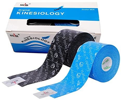 Nasara Original Kinesiologisches Physio Sport Tape: Sparset mit 2 Tapes in türkis und schwarz in praktischer Präsentationsbox für Sport und Medizin, Rollengröße 5cm x 5m