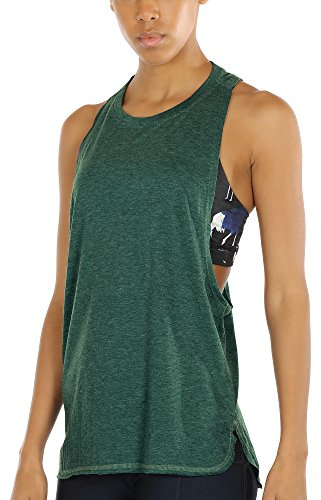 icyzone Camiseta sin Mangas de Deportivo Holgada y Ligero para Mujer Fitness Gym Top Camisetas de Tirantes de Yoga (S, Ejercito Verde)