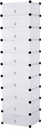 WOLTU Schuhregal DIY Schuhschrank Schuhablage Schuhständer Aufbewahrung Lagerregal Garderobenschrank mit Tür, 10 Fächer, Kunststoff, 47x37x170cm(BxTxH), Weiß
