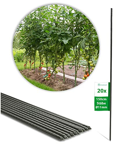 Novatool 20 Stück Pflanzstäbe 150cm grün 11mm ⌀ Metallrohr kunststoffummantelt Rankstäbe für Pflanzen Rankhilfe Gurken Tomatenstäbe für Kletterpflanzen Blumenhalter Rankstab Pflanzstab 150 cm