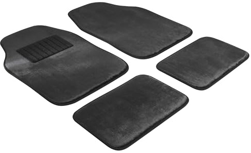 WALSER Premium Autoteppich 12mm Velours, waschbare Universal Fußmatten, Automatten-Set 4-teilig schwarz, Automatten Velours schwarz 29044