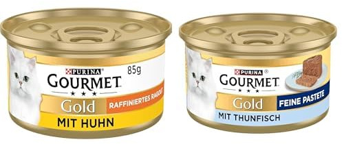 Gourmet Gold Katzenfutter 24er Mix-Pack (2 x 12 x 85g) Ragout Huhn und Pastete mit Thunfisch