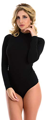 Magi Langarm Damen Stringbody mit Langen Ärmeln Bodysuit mit Halbkragen Basic Body Größen