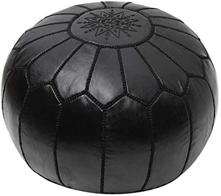 ESSENCE OF MOROCCO Marokkanischer Pouf, Fußstütze, Fußhocker, Ottoman, echtes Leder, handgefertigt, handgenäht, mit besticktem Marrakesch-Design (nur Bezug)