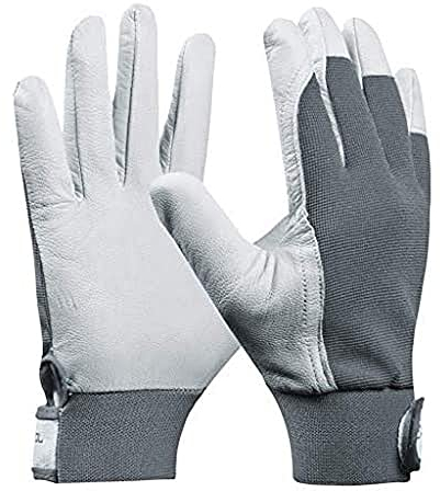 Gebol Uni Fit Comfort, 1 Paar Arbeitshandschuhe aus hochwertigem Leder, Handschuhe Herren für Bau, Mechanik & Garten, elastischer Bund & Klettverschluss, Sicherheitshandschuhe Gr. L/9, Weiß/Grau