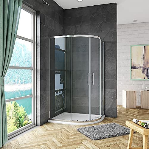 Acezanble 1000x900x1850mm Right Quadrant Shower Enclosure Cubicle Sliding Door 6mm Safety Tempered Clear Glass with Tray + Free Waste + Riser kit