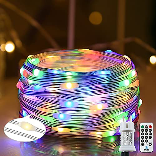 Augone 220LED Guirlande lumineuse extérieure, 25M/8Modes, PVC étanche, avec Télécommande Minuterie et prise intelligente, pour intérieur/extérieur, Fête de Noël, Balcon, Mariage, Fête