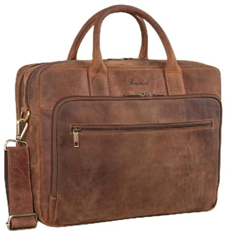 Benthill Aktentasche Leder Laptoptasche - Schultertasche für Herren und Damen Gross - Briefcase - Umhängetasche aus echtem Leder - Große Ledertasche für Laptop, Farbe:Brown - Tan (H)