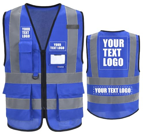 AYKRM 21 Farben Personalisierte bedruckbare Warnweste aufdruck mit Text oder mehrfarbigem Logo und Mehreren Taschen, Warnschutz Arbeitsweste Sicherheitsweste mit bedruckbare
