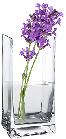 Eckige Blumenvase aus Klarglas, Glasvase für Schnittblumen, Deko-Vase zum Geburtstag oder zum Muttertag