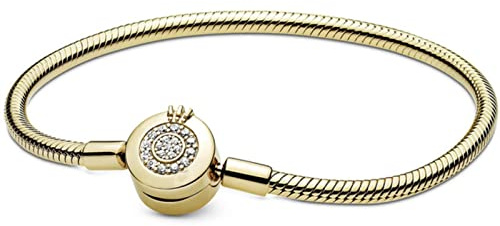 Kaytong Rose Gold & Silber Funkelnde Krone O Schlangenkette 925 Sterling Silber Armband Armreif Bead Charm DIY Einfacher Schmuck-Gold,19cm