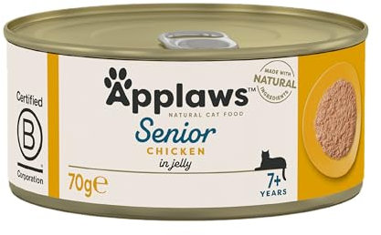 Applaws Natural Senior Wet Cat Food, Chicken in a Soft Mousse 70g Tin (Pack of 24 x 70g Tins)