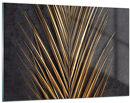 ARTTOR Bilder auf Glas 120x80cm Wandbild Glasdruck Botanik Blumen - 5091 | Blatt Golden Schwarz Groß XXL Modern Dekoration Wohnzimmer Schlafzimmer Küche Wanddeko Kunstdruck Art Wall Decor ARTTOR