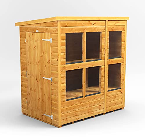 Powersheds High Grade Premium Pent Potting Wooden Greenhouse Shed with Security Features, PVC Window sills, Door & Window Flexibility, made from 12 mm Extra Thick Timber & Toughened Glass