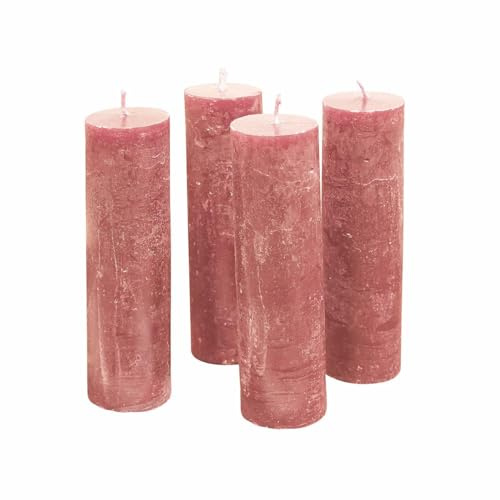 Loberon Kerze 4er Set Muriel, rosa | von Hand Gearbeitet, Geruchslos, Durchgefärbt, Lange Brenndauer, Dekoration, Adventskranzkerzen, Paraffinwachs