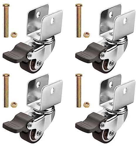 4 Pcs Roulettes Pivotantes Pour Meubles 25mm Roulettes de Support Pour Meubles Pivotantes Roues Pour Meubles de Type U avec Frein, Rotation à 360 Degrés Pour Lit de BéBé, Armoire, Table, Ø 25mm
