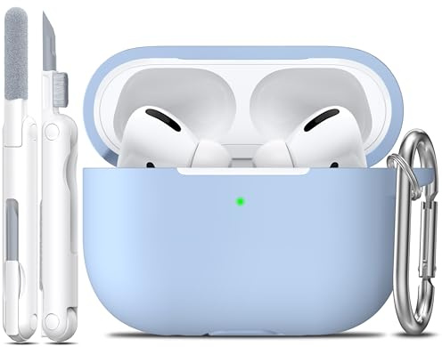R-fun Kompatibel mit AirPods Pro 1 Gen Hülle mit Reinigungsset, Vollständiger Silikonschutz Kompatibel mit Apple AirPods Pro 2019 Hülle [Front-LED sichtbar],Himmelblau