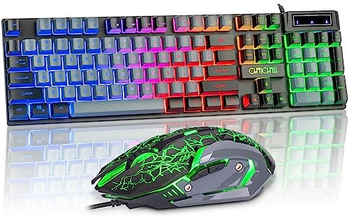 CHONCHOW Clavier et souris de jeu filaire pleine taille avec touches lumineuses, rétroéclairé à DEL, 19 touches anti-ghosting, touches multimédia, sensation mécanique pour PS5, PS4, PC/ordinateur