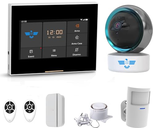 ITALIAN ALARM - Antifurto Casa con Telecamera da Interno, Allarme Casa Senza Fili con Telecamera WiFi, Rilevamento Movimento, Visione Notturna, Controllo Remoto con App e SIM 4G. Assistenza ITALIA