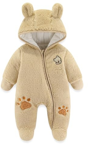 Baby vinteroverall vinteroverall med huva fleece sparkbyxor flickor pojkar varm outfit storlek 3–6 månader (66 cm), röd