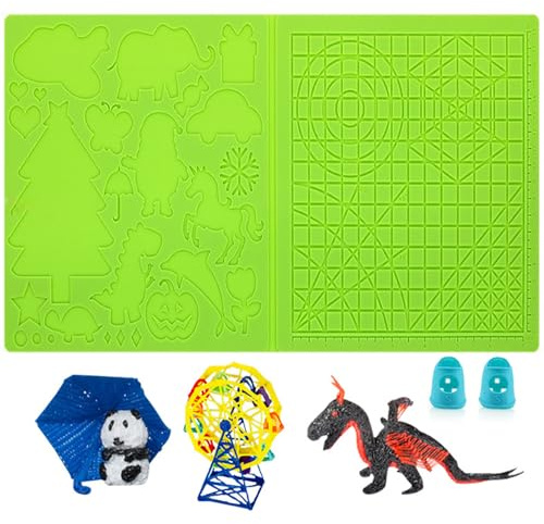 3D-pennmall, 3D-pennor silikonmatta, 3D-utskriftspenna mall, stor matta (41,5 x 20,5 cm) med djurmönster användbart för nybörjare, barn och 3D-pennkonstnärer. (grön)
