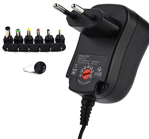 Akozon Stromlieferadapter, 3 V, 4,5 V, 5 V, 6 V, 7,5 V, 9 V, 12 V, 1,2 A, Stromadapter, 6-in-1-Spannungsversorgungsadapter, 12-W-Mehrspannungs-Ladestecker für LED-Licht,