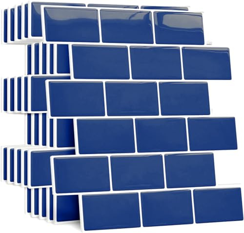 Yoillione Upgrade Dickere 3d Fliesenaufkleber Aufkleber für Bad Küche, Klebefliesen Vinyl Fliesen Selbstklebend Fliesenfolie, Weiß PVC Metro Fliesen Selbstklebend (10, Blau)