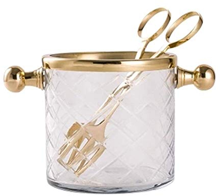 ice bucket, Glass Ice Bucket,Wine Cooler,with 2 Handles,Clear Ice Bucket With Stainless Steel Tongs Perfect for Your Home Bar