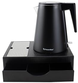 PRESENT-MORE - Set plateau en ABS noir - Contient : Plateau, bouilloire noire - Ensemble bouilloire 26 x 19 cm avec mécanique intégrée 800-1200 W - Idéal pour hôtel et B & B