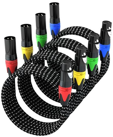 GeoHN.G XLR Cables, XLR Microphone Cables 5M 4 Pack, 3-Pin Premium Balanced Shielded XLR Speaker Cable Male to Female Balanced Mic Patch Cord