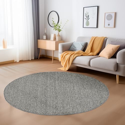 Carpetsale24 Runder Teppich 200 cm Grau, Einfarbig & Weich, Moderner Schlingenflor für Wohnzimmer oder Essbereich, Pflegeleichtes Wohnaccessoire