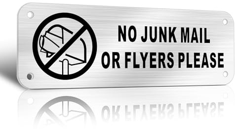 TAKULA No Junk Mail Sticker for Letterbox, 15x5cm Aluminum, Pack of 1 | Brushed aluminum, pre-drilled self-adhesive holes, weatherproof, durable, for front door letterbox mailboxes, stop junk mail