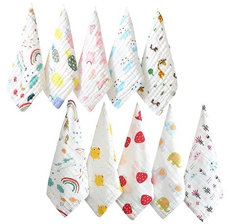 Kisangel Gesichtshandtücher Baumwolle 6-lagig 30x30cm Speicheltücher Sanft Saugfähig Für Neugeborene Und Kleinkinder – 10 Stück Hautfreundlich Pflegeleicht Für Babypflege Und Alltag