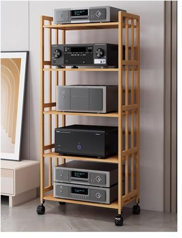 audio rack hifi regal 2 3 4 5 Etagen Stereo-Rack-Systemschrank Mit Höhenverstellbarem Regal Und Rädern, Bambus Heavy Duty AV Media Stand Regal Unterhaltung Stereo Komponenten Organisator ( Color : 5 T