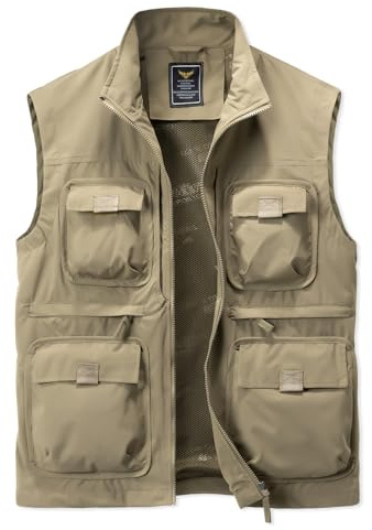 Harbrosrce Veste Sans Manches Homme Gilet de Pêche avec Grandes Poches Col Montant Plein Air Golf Gilets pour Photographie Randonnée Escalade