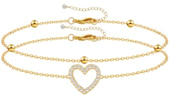 Mesovor Bracelets à Maillons en Forme de cœur en Or Délicat pour Femmes et Filles, Cadeaux de Bijoux de Bracelets Séparés en Couches Réglables Plaqués Or 18 Carats (Amour)