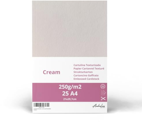 25 Cremefarbener Strukturkarton A4 | 250g dick | Packung mit 25 Blatt A4 | Karton zum Gestalten von Hochzeitseinladungen, Diplomen, Erinnerungen oder zum Basteln