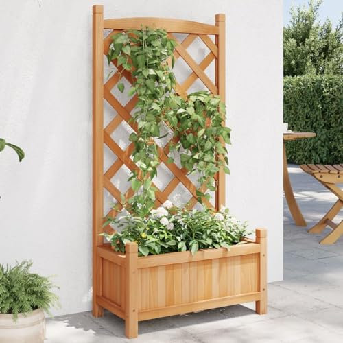 Homgoday Jardinera con celosía marrón de madera maciza de abeto, decoración, jardinera rejilla para jardín, jardinera de exterior, jardinera balcón j
