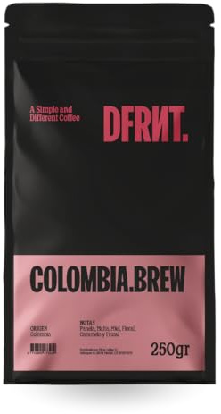 DFRNT. Colombia Brew 250 g – Caffè di specialità in grani (85,5 Punti SCA) – 100% Arabica Colombia – Note floreali e fruttate – Ideale per filtro e cold brew – Tostatura recente in Spagna