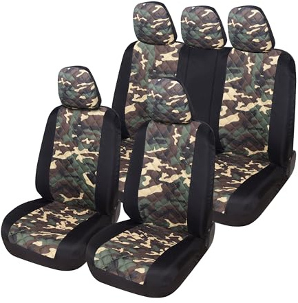 Auto Accessori Lupex A23 - Fundas universales para Asientos de Coche, Delanteras y traseras (Juego Completo, Bicolor, Camuflaje Verde)