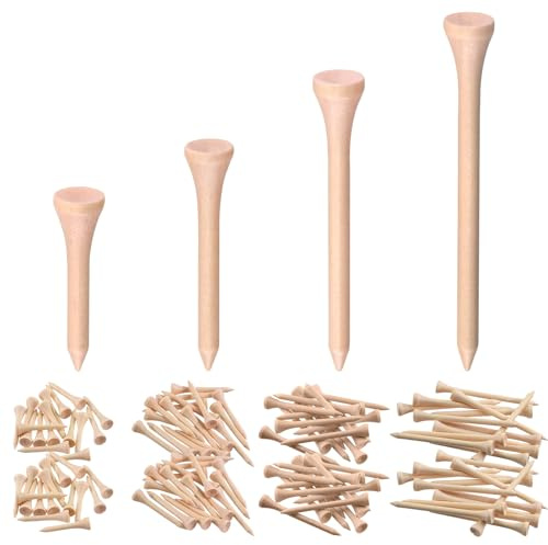 Keadic 180 Stück Holz Golf Tees Sortiment Set, 1-5/8 3-1/4 2-3/4 2-1/8 Tall Golf Tees Bulk Reduce Side Spin und Reibung für Golfing Aktivitäten, Praxis, Spiel (Natural)