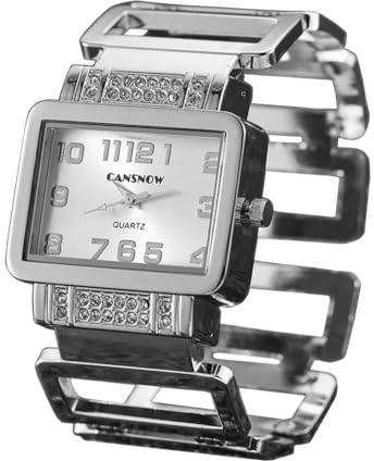CANSNOW Elegant Damen Strass Spangenuhr Uhren Damen Armreif Armbanduhr Armspange Damenuhr mit geschwungenem Metall-Armband