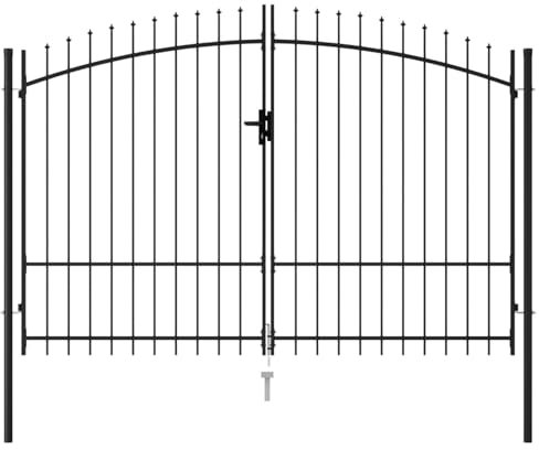 Gecheer Cancello a Doppia,da Giardino,a Doppia Anta,con Punte,in Acciaio,Nero,300x250 cm,Cacello per Recinzione,Cancello in Metallo,Cancello da Esterno,Cancello in Acciaio