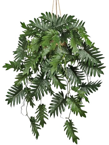 Künstliche Hängepflanzen im Topf Kunstpflanze Hängend Künstliche Pflanzen | 70 CM Philodendron Grün Dschungel Tropisch Deko für Wohnzimmer Schlafzimmer Badezimmer Esszimmer Küche Büro Hotel