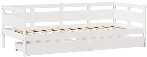 vidaXL Tagesbett, Gästebett mit Schubladen ohne Matratze, Bettsofa Schlafsofa für Wohnzimmer Schlafzimmer, Bettgestell Sofabett mit Lattenrost, Weiß 90x200cm Massivholz