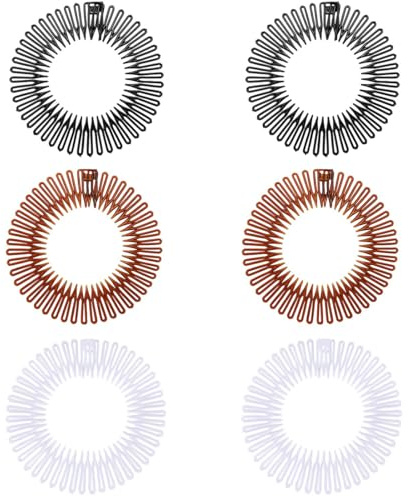 AFCJLTO 6 Stück Kunststoff Haarkamm,Voll Kreisförmig Stretch,Kamm Flexibler Kunststoff, Stretch Haarkamm, Stretchkamm, Stirnband Haarbandhalter(schwarz, weiß, braun)