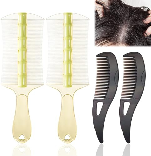 4 PCS Dandruff Comb Scalp Comb Psoriasis Comb 2 Hollow Tooth Comb with 2 Scalp Brush for Fine Hair and for Thick Hair for Removing Fleas Lice Dandruff and Tangled Hair