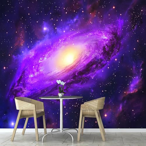ANALTIRCE Papier Peint Panoramique Nébuleuse Violette Ciel Étoilé Univers 400×280cm, Papier Peint Géant 3D Salon Chambre Salle à Manger Chambre d'Enfant Décoration Murale