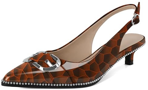 Mettesally Spillo Alto Slingback con Fibbia Pumps e Tacco a Punta per Eventi Speciali, Ufficio e Tempo Libero 4cm con Perline Pelle Verniciata Arancione Lucido EU37