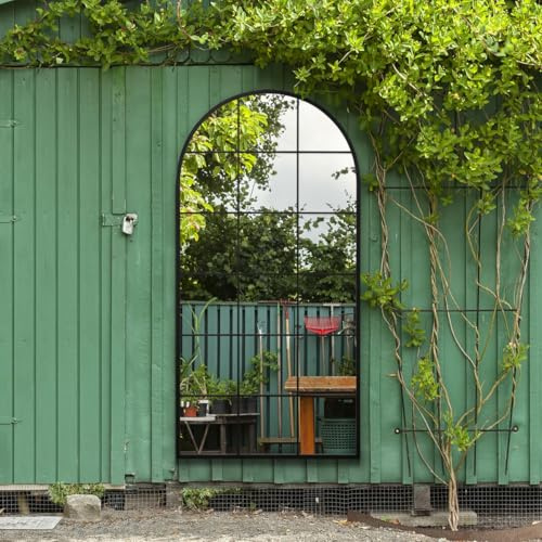 MirrorOutlet The Fenarc - Black Metal Framed Modern Arched Garden Wall WIndow Mirror 71 X 35 (180CM X 90CM) Gold. 2cm Wide Frame and 3cm Deep. Perfect for Home and Garden